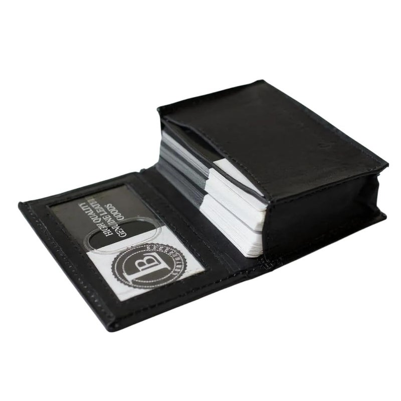 LB LEATHERBOSS Leatherboss Genuine Leather Business Card Holder Wallet | Expandable Pocket, Credit Card & ID Slots | Stylish & Compact | Black - Image 4